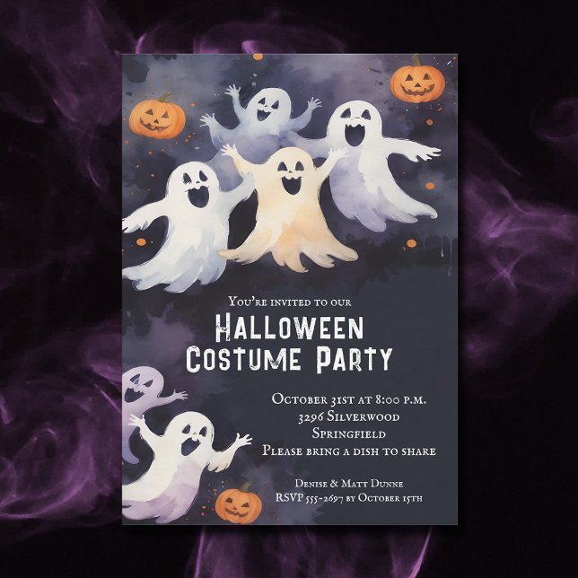 Convites Festa de Halloween, Fantasmas Dançando (Dancing Ghosts Halloween Party Invitations)