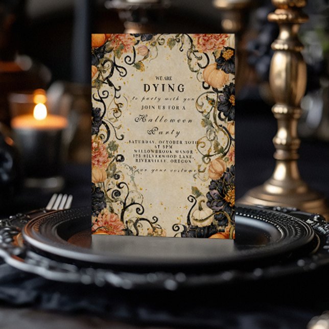 Convites Festa de Halloween Floral Escuro Elegante (Criador carregado)