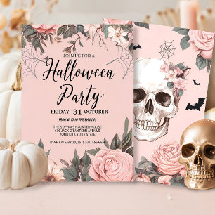 Convites Festa de Halloween Floral Rosa Gótico