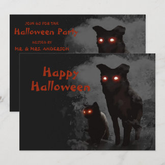 Convites Festa de Halloween Gato Preto Mau e Cachorro
