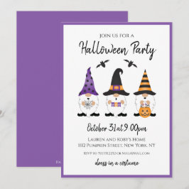 Convites Festa de Halloween Gnomos Purple Orange