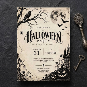 Convites Festa de Halloween Gótica Antiga Vintage do Velho