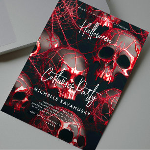 Convites Festa de Halloween Gótica Crânio Vermelho Preto Mo