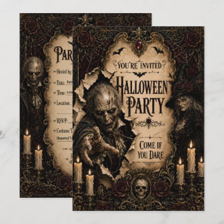 Convites Festa de Halloween Gótica I com Bruxa Assustadora
