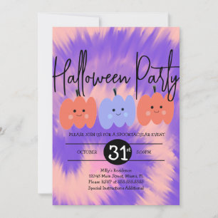 Convites Festa de Halloween Gravata Dye Abóbora Desenhada à