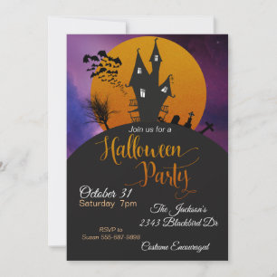 Convites Festa de Halloween Huneen Bats Orange Purple