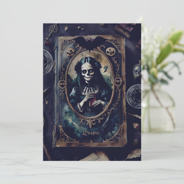 Convites Festa de Halloween Mágico Escuro (Em pé/Frente)