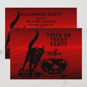 Convites Festa de Halloween Mau Black Cat Pumpkin Red Scary