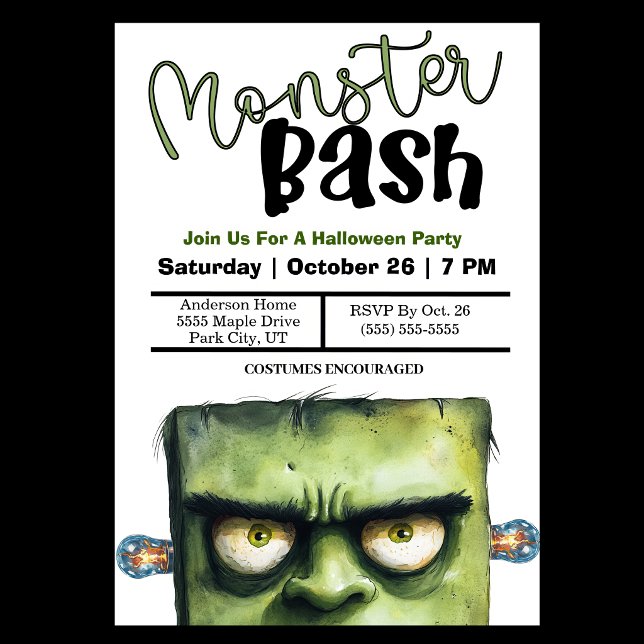 Convites Festa de Halloween Monster Bash (Monster Bash Halloween Party Invitation For Children.)