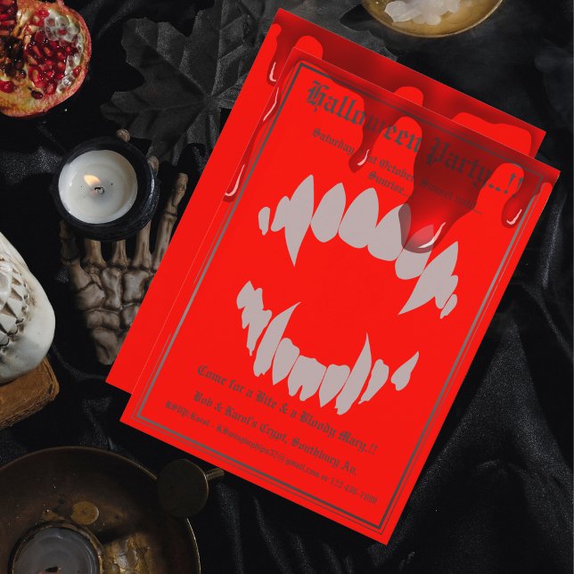 Convites Festa de Halloween Mordida de Vampiro (Vampire Bite Halloween Party Invite)