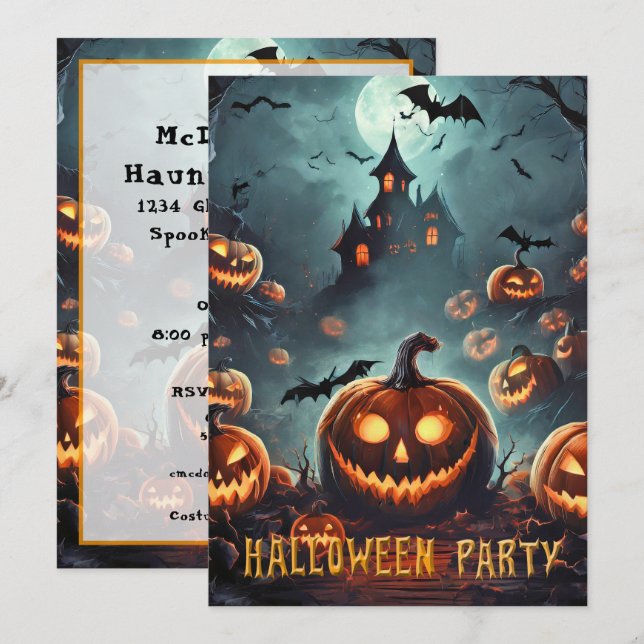 Convites Festa de Halloween muitos Jack-O-Lanterns (Frente/Verso)