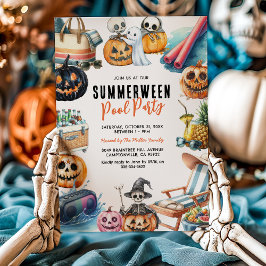 Convites Festa de Halloween na Piscina de Verão das Bruxas