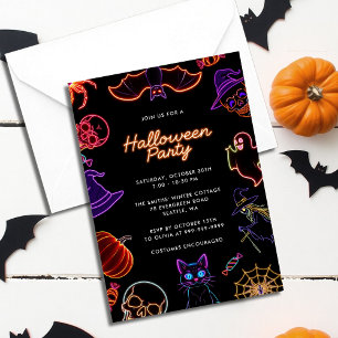 Convites Festa de Halloween Neon Cute Glow no Escuro