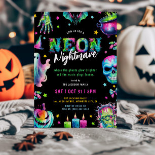 Convites Festa de Halloween Neon Nightmare