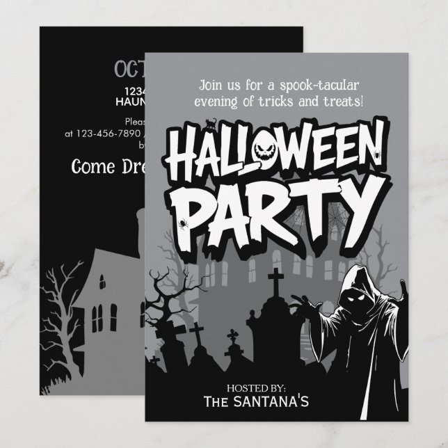 Convites Festa de Halloween Noturno Assombrada (Frente/Verso)