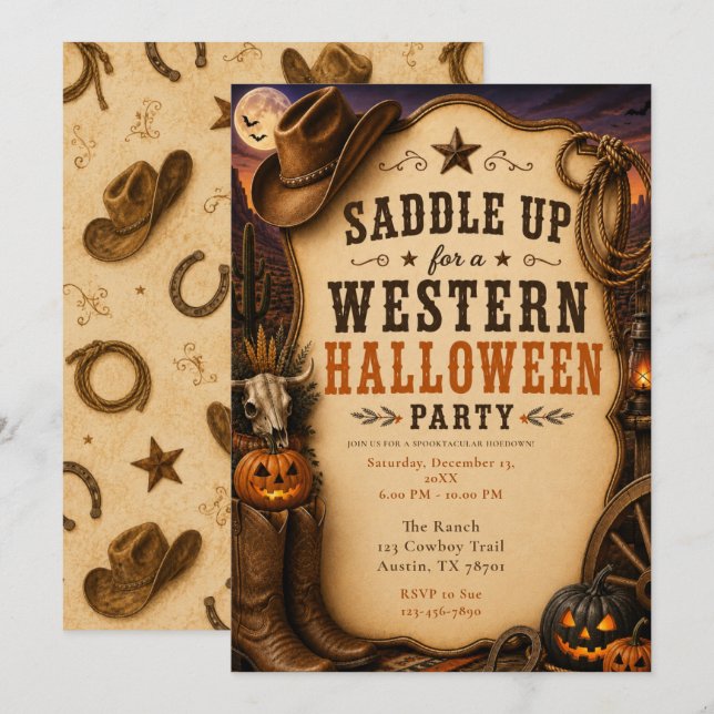 Convites Festa de Halloween Ocidental (Frente/Verso)