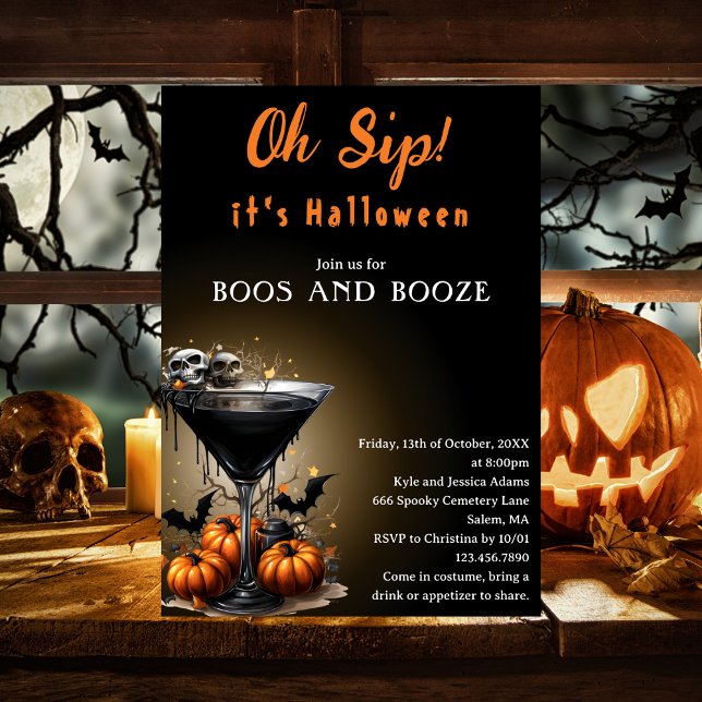 Convites Festa de Halloween Oh Sip Black Martini Boos & Boo (Criador carregado)