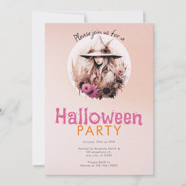 Convites Festa de Halloween Ombre Pretty Boho Witch (Frente)