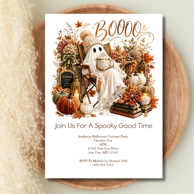 Convites Festa de Halloween Outono Queda de Fantasmas  (Cute Ghost Halloween Party invitation for adults or kids. Printed or Digital versions)