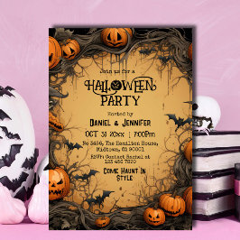 Convites Festa de Halloween para adultos, abóbora assustado