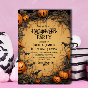 Convites Festa de Halloween para adultos, abóbora assustado