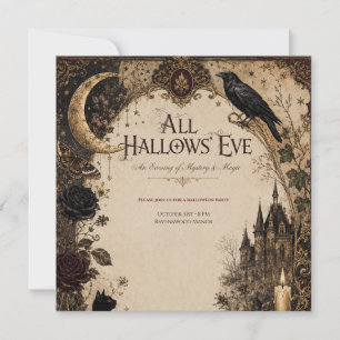 Convites Festa de Halloween para Adultos Corvo, Chave Antig