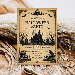 Convites Festa de Halloween para Adultos Crânio Gótico Vint