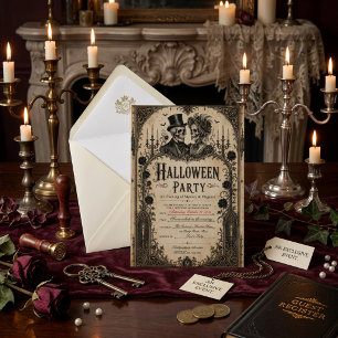 Convites Festa de Halloween para Adultos Crânio Gótico Vint
