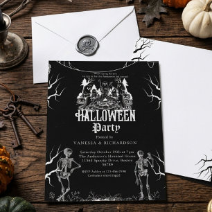 Convites Festa de Halloween para Adultos Esqueleto Gótico V