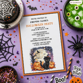 Convites Festa de Halloween para Crianças Gato Preto Fofo A