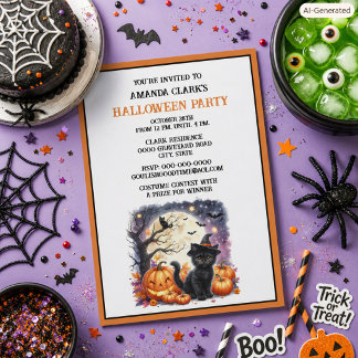 Convites Festa de Halloween para Crianças Gato Preto Fofo A