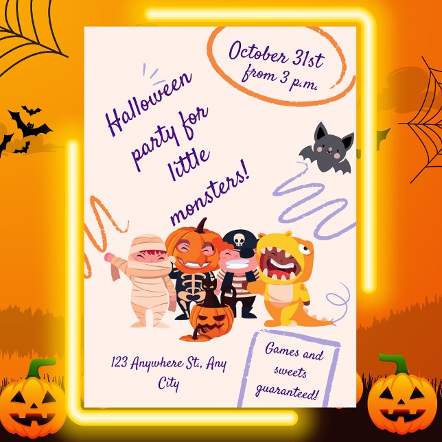 Convites Festa de Halloween para pequenos monstros! Kids Pa (Criador carregado)