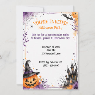 Convites Festa de Halloween Personalizada Aquarela