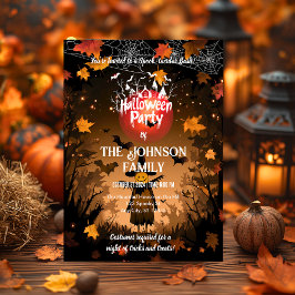 Convites Festa de Halloween Personalizada com Folhas e Morc