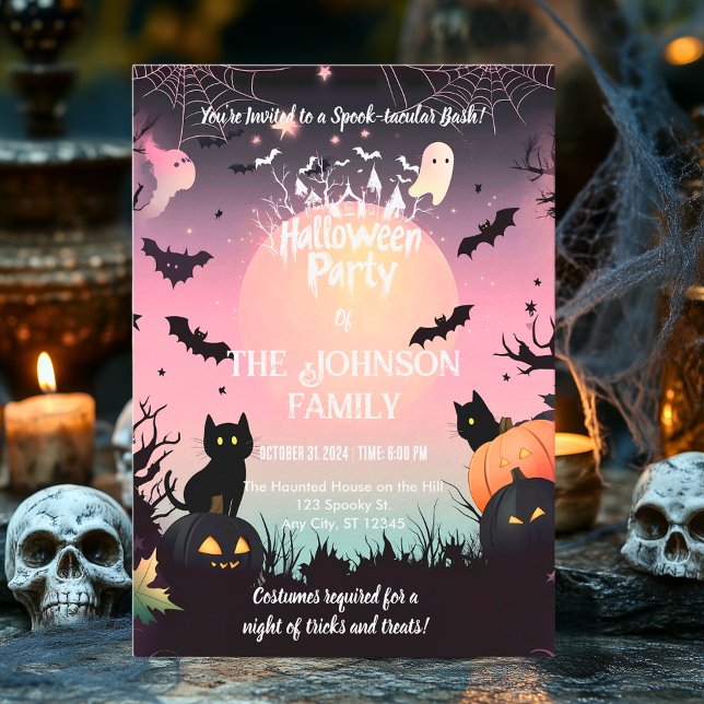 Convites Festa de Halloween Personalizada com Gatos Pretos  (Criador carregado)