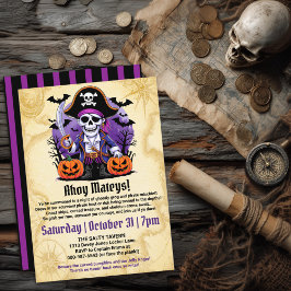 Convites Festa de Halloween Pirata Esqueleto Assustador