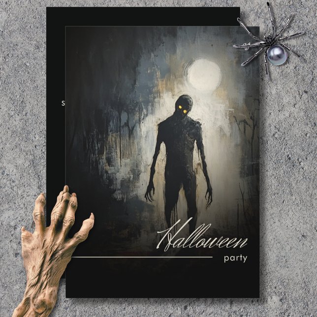 Convites Festa de Halloween Preto e Branco da Lua Zumbi Som (Dark Zombie Moon Black & White Halloween Party Invitation)