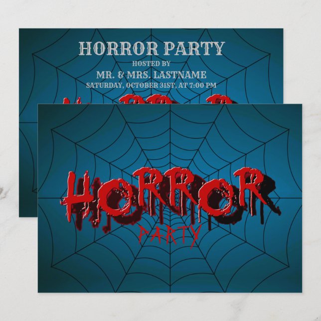 Convites Festa de Halloween Red Horror Spider Web Blue Scar (Frente/Verso)