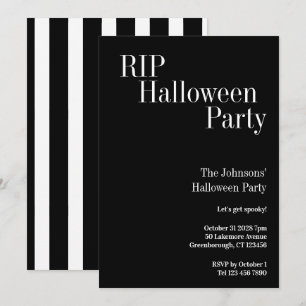Convites Festa de Halloween RIP Faixa Preto e Branco