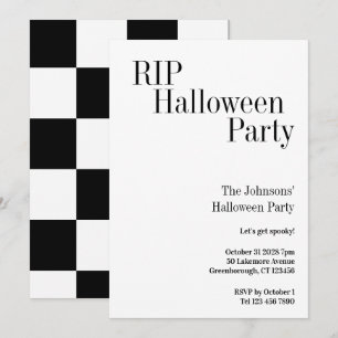Convites Festa de Halloween RIP Xadrez Preto e Branco
