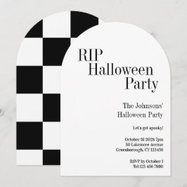 Convites Festa de Halloween RIP Xadrez Preto e Branco