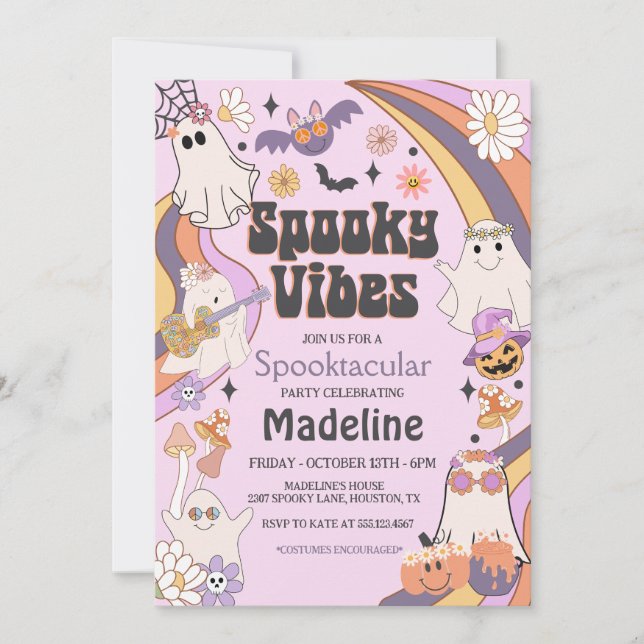 Convites Festa de Halloween Spookes Vibes Hippie (Frente)