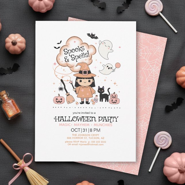 Convites Festa de Halloween Spooks & Spells Rosa ID1325 (Criador carregado)
