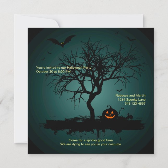 Convites Festa de Halloween Spooky Green Grunge (Frente)