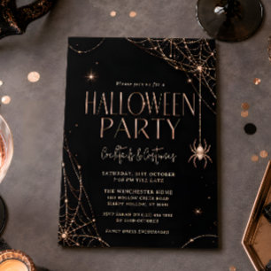 Convites Festa de Halloween Teia de Aranha em Rose Gold