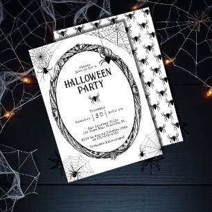 Convites Festa de Halloween Teia de Aranha Gótica Vintage A