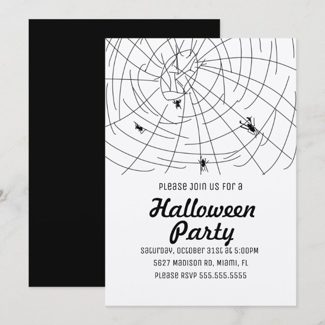Convites Festa de Halloween Teia de Aranha Kraft Doodle (Frente/Verso)