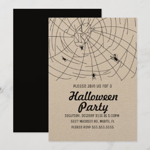 Convites Festa de Halloween Teia de Aranha Kraft Doodle