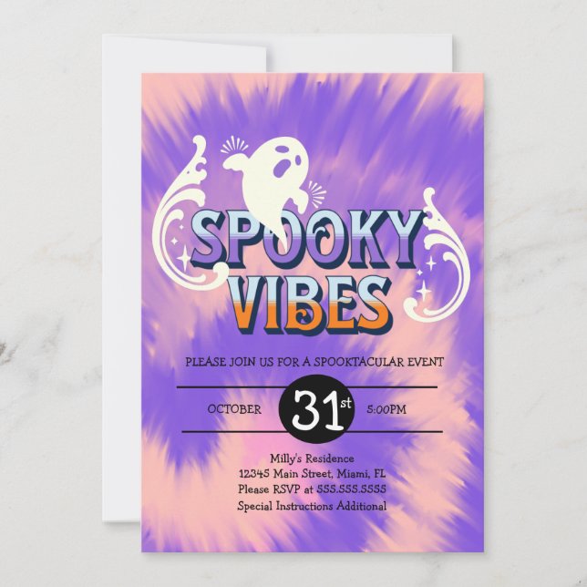 Convites Festa de Halloween Tie Dye Ghost Spooky Vibes (Frente)