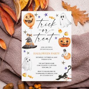 Convites Festa de Halloween 'Trick or Treat' em Aquarela Fo